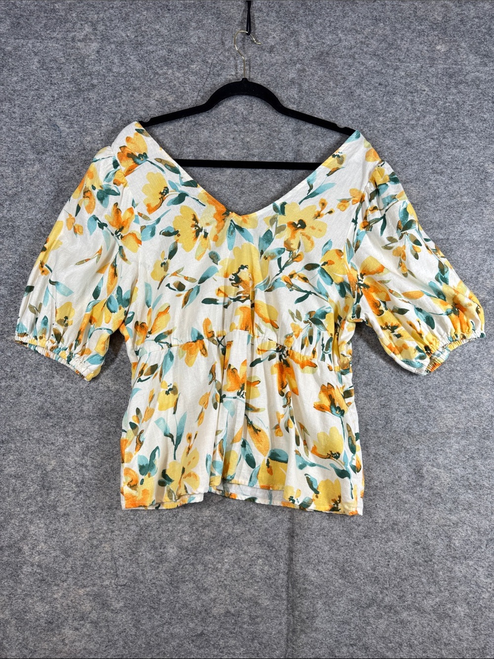 Gap Floral Peplum Blouse White Yellow Large Cottagecore Summer Boho - Picture 10 of 12